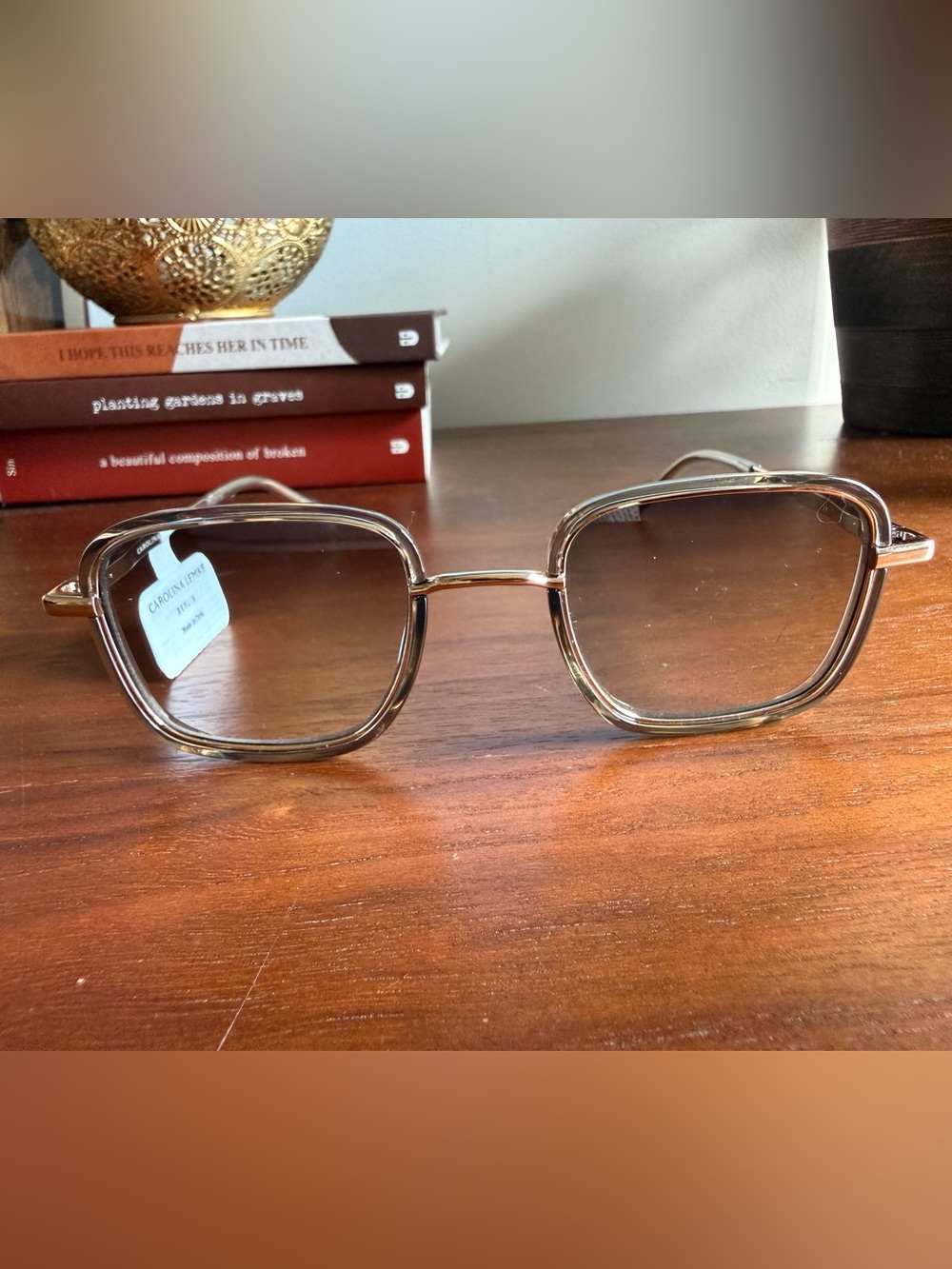 Carolina Lemke Gold/Transparent Taupe Square Sunglasses